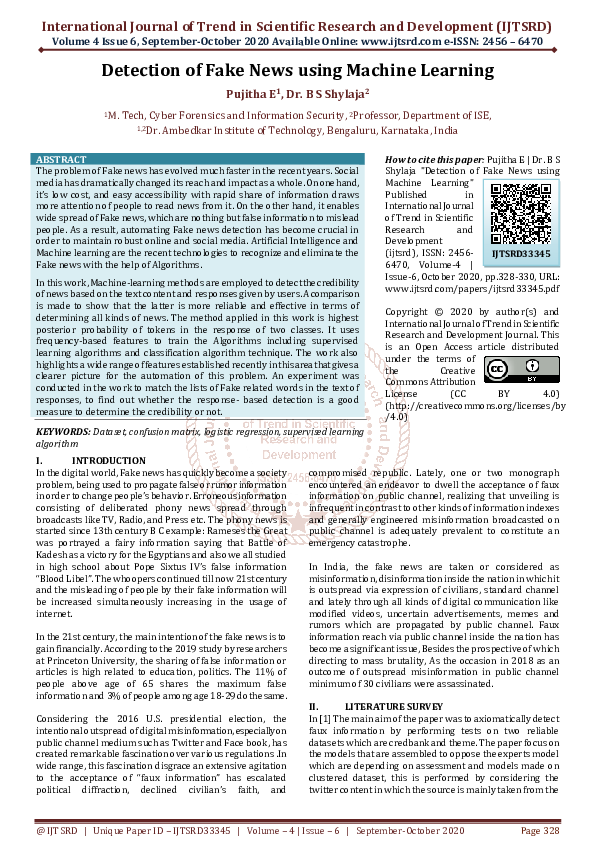 (PDF) Detection of Fake News using Machine Learning