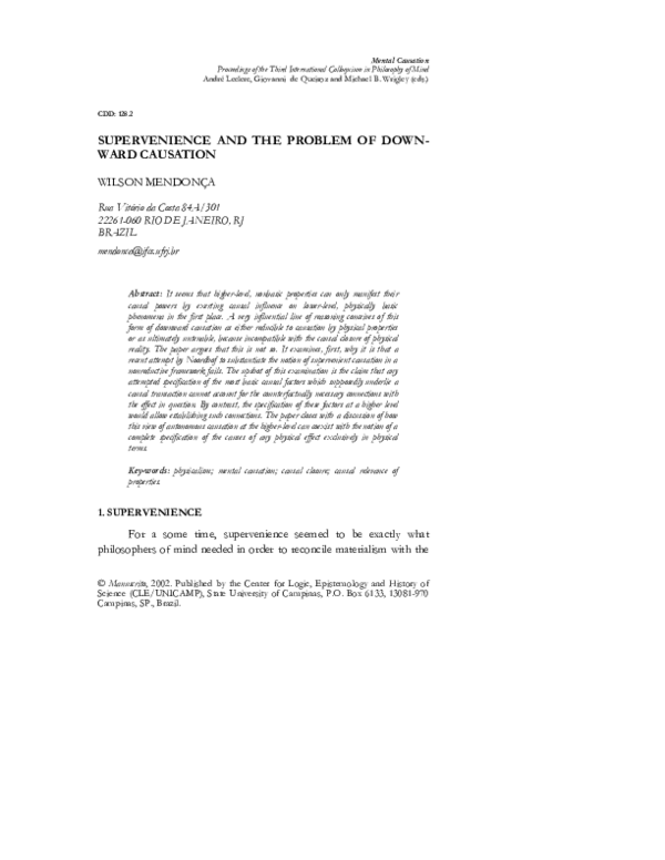 (PDF) Supervenience and the problem of down-ward causation