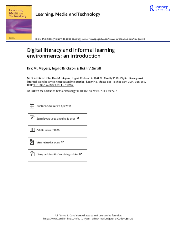 (PDF) Digital literacy and informal learning environments: an introduction