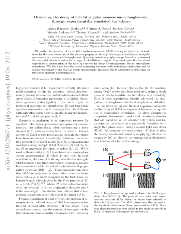 (PDF) Observing the decay of orbital angular momentum entanglement ...