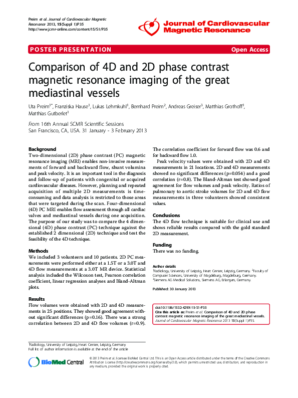 (PDF) Comparison of 4D and 2D phase contrast magnetic resonance imaging ...