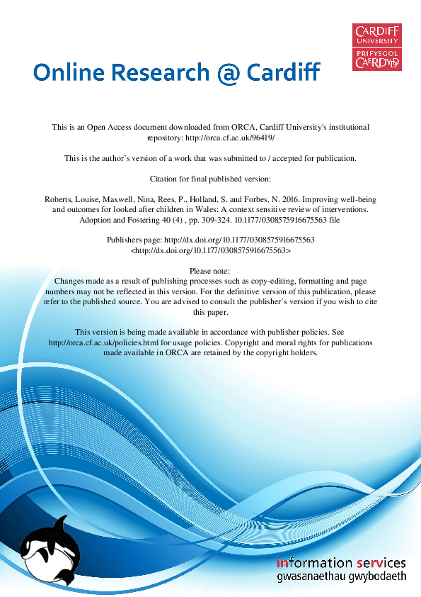 (PDF) Improving well-being and outcomes for looked after children in ...