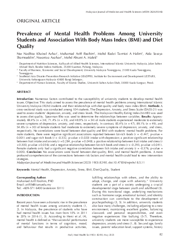 (PDF) Prevalence of Mental Health Problems Among University Students ...
