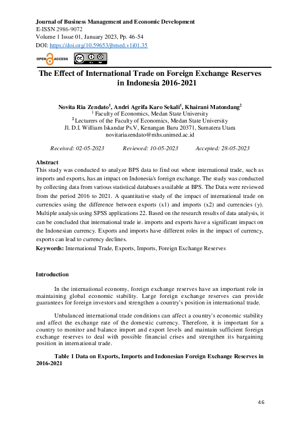 (PDF) The Effect of International Trade on Foreign Exchange Reserves in ...