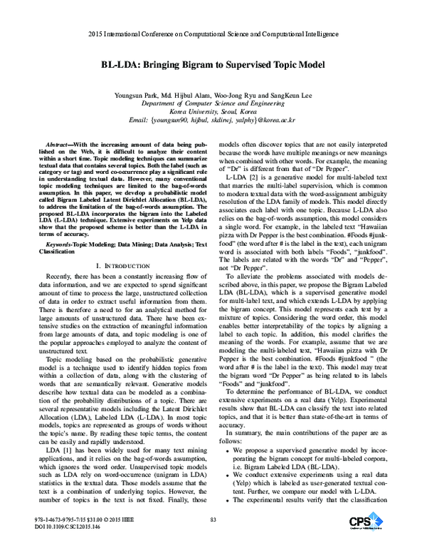 (PDF) BL-LDA: Bringing Bigram to Supervised Topic Model