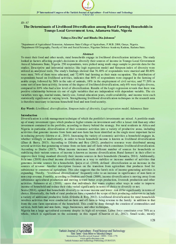 (PDF) The Determinants of Livelihood Diversification among Rural ...