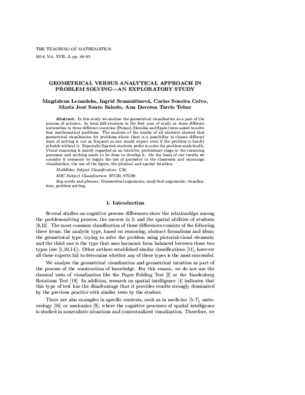 (PDF) Geometrical Versus Analytical Approach in Problem Solving--An ...