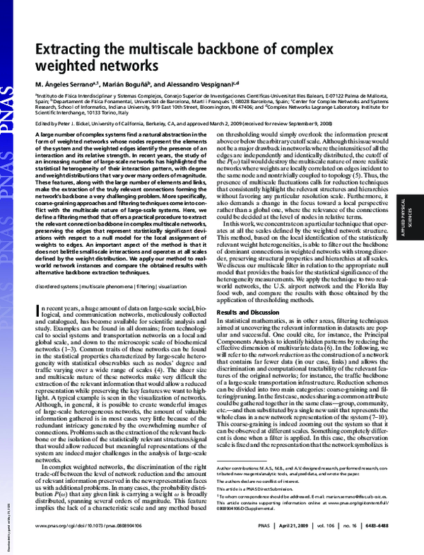 (PDF) Extracting the multiscale backbone of complex weighted networks
