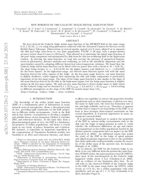 (PDF) New Insights on the Galactic Bulge Initial Mass Function