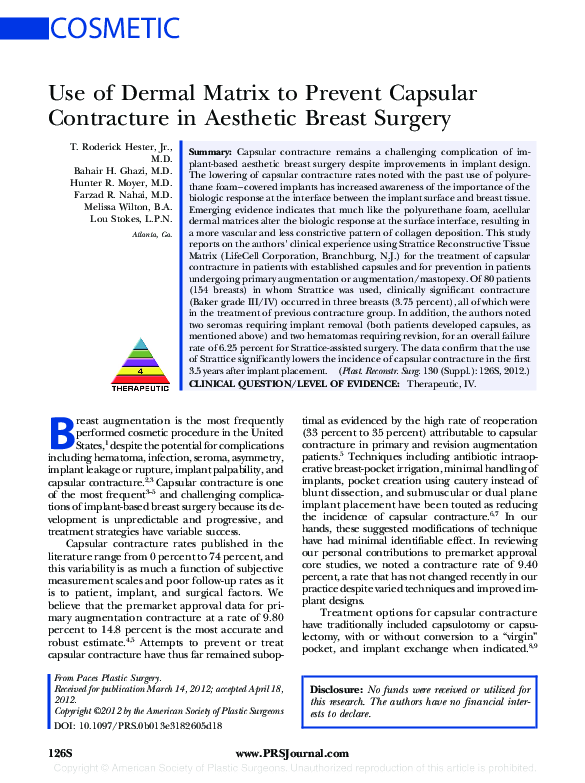 (PDF) Use of Dermal Matrix to Prevent Capsular Contracture in Aesthetic