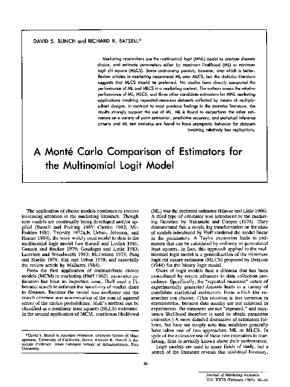 (PDF) A Monte Carlo Comparison of Estimators for the Multinomial Logit