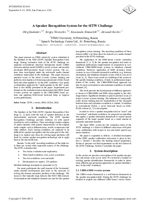 (PDF) A Speaker Recognition System for the SITW Challenge