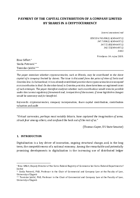(PDF) Payment of the capital contribution of a company limited by ...