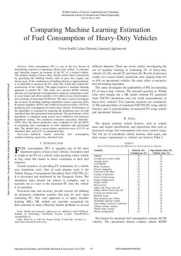 (PDF) Comparing Machine Learning Estimation of Fuel Consumption of ...