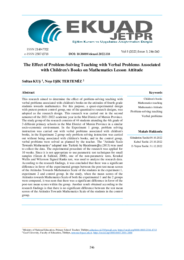 (PDF) The Effect of Problem-Solving Teaching with Verbal Problems ...