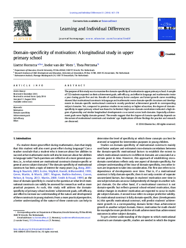 (PDF) Domain-specificity of motivation: A longitudinal study in upper ...