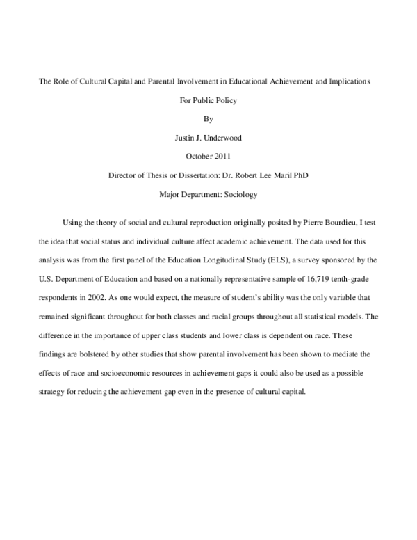 (PDF) The Role of Cultural Capital and Parental Involvement Educational ...