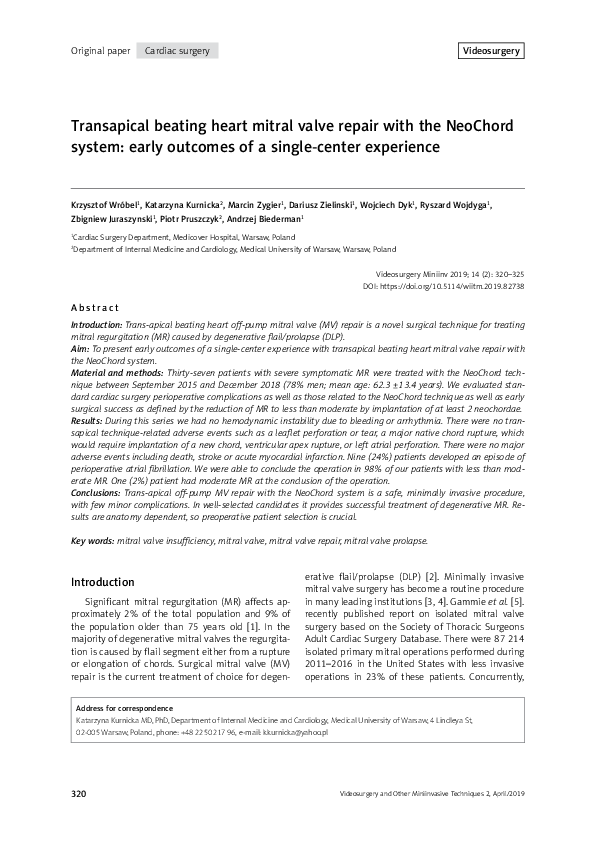 (PDF) Transapical beating heart mitral valve repair with the NeoChord ...
