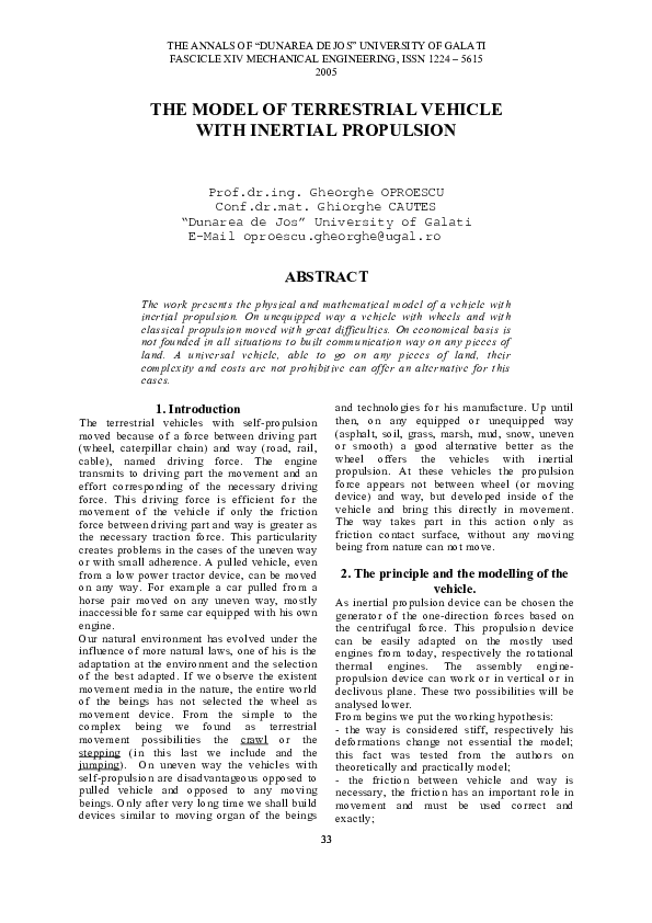 (PDF) The Model of Terrestrial Vehicle with Inertial Propulsion