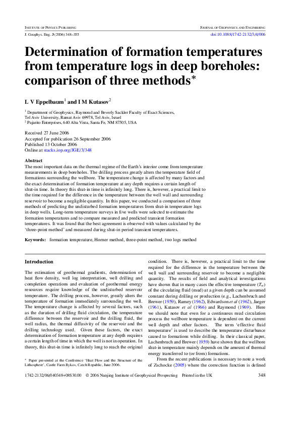 (PDF) Determination of formation temperatures from temperature logs in ...