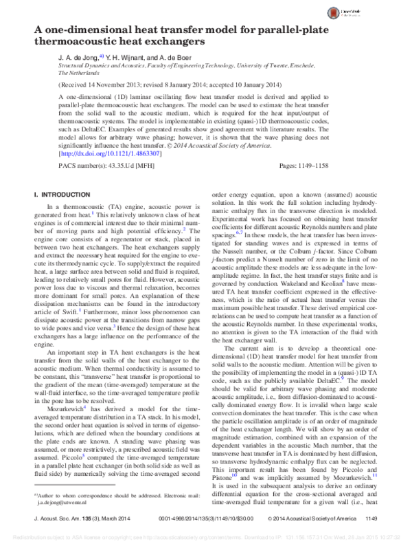 (PDF) A one-dimensional heat transfer model for parallel-plate ...