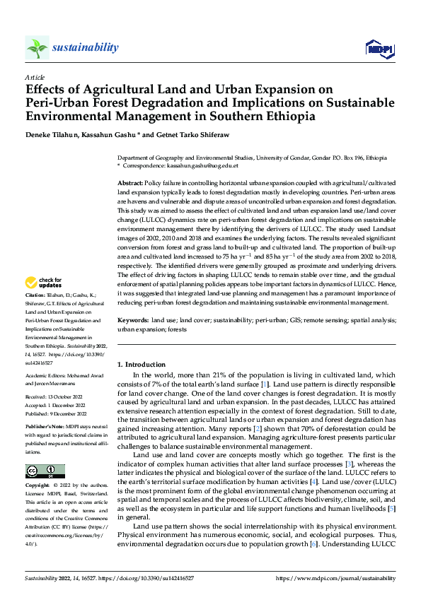 (PDF) Effects of Agricultural Land and Urban Expansion on Peri-Urban ...