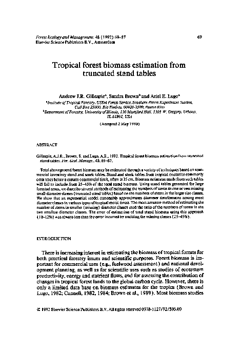 (PDF) Tropical forest biomass estimation from truncated stand tables