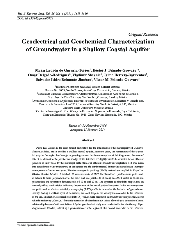 (PDF) Geoelectrical and Geochemical Characterization of Groundwater in ...