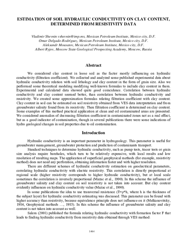(PDF) Estimation of Soil Hydraulic Conductivity on Clay Content ...