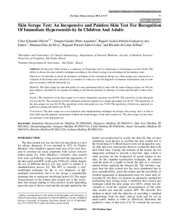 (PDF) Skin Scrape Test: An Inexpensive and Painless Skin Test For ...