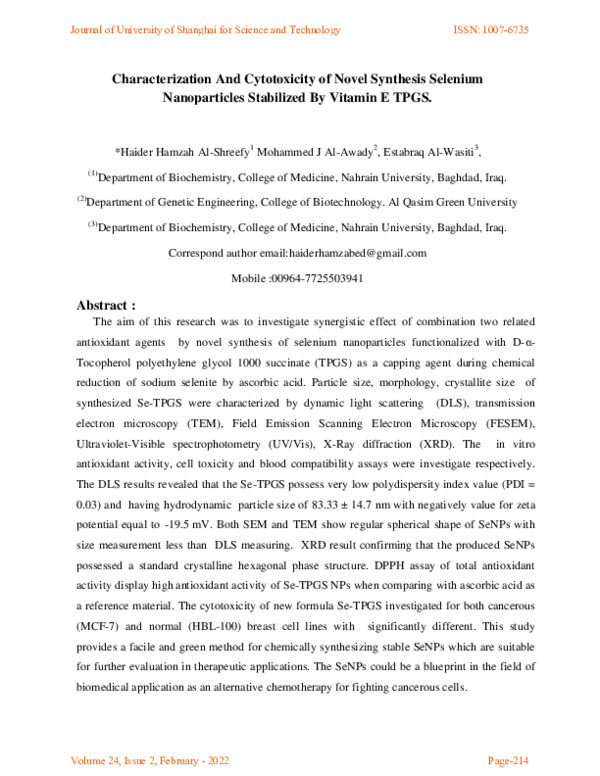 (PDF) Characterization And Cytotoxicity of Novel Synthesis Selenium ...