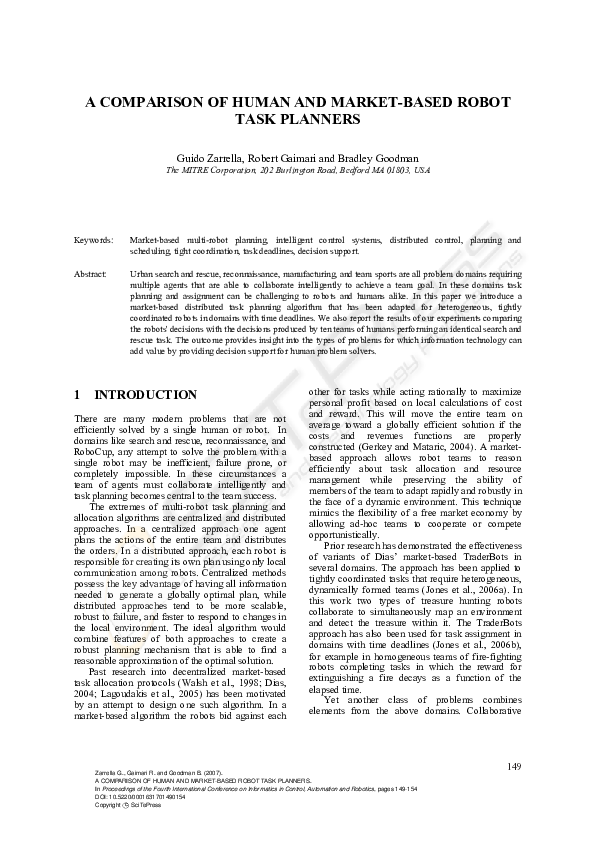 (PDF) A comparison of human and market-based robot task planners