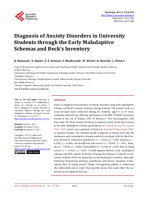 (PDF) Diagnosis of Anxiety Disorders in University Students through the ...