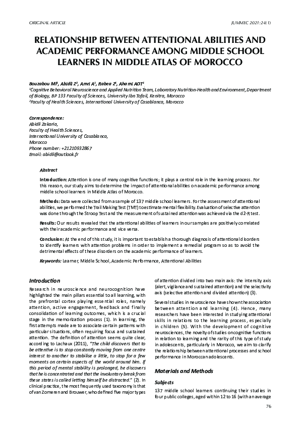 (PDF) Relationship Between Attentional Abilities and Academic ...