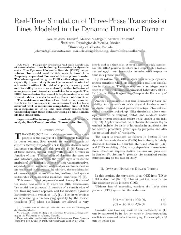 (PDF) Real-Time Simulation of Three-Phase Transmission Lines Modeled in ...