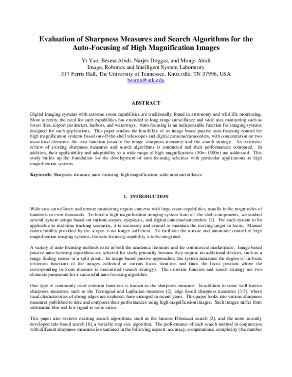 (PDF) Evaluation of sharpness measures and search algorithms for the ...