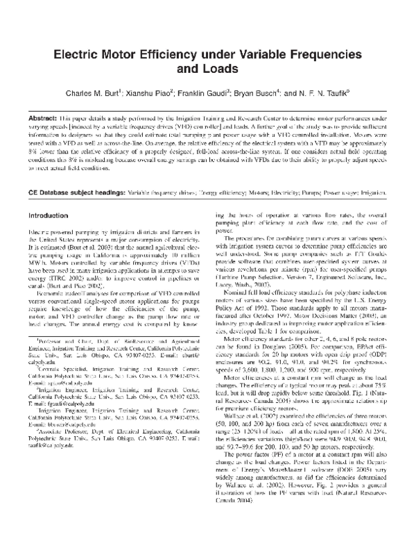 (PDF) Electric Motor Efficiency under Variable Frequencies and Loads