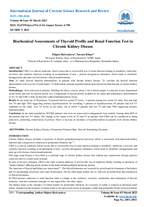 (PDF) Biochemical Assessments of Thyroid Profile and Renal Function ...