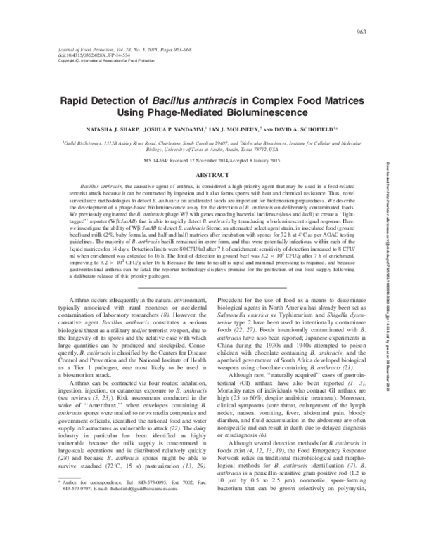 (PDF) Rapid Detection of Bacillus anthracis in Complex Food Matrices ...