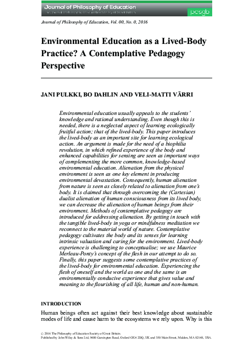 (PDF) Environmental Education as a Lived-Body Practice? A Contemplative ...