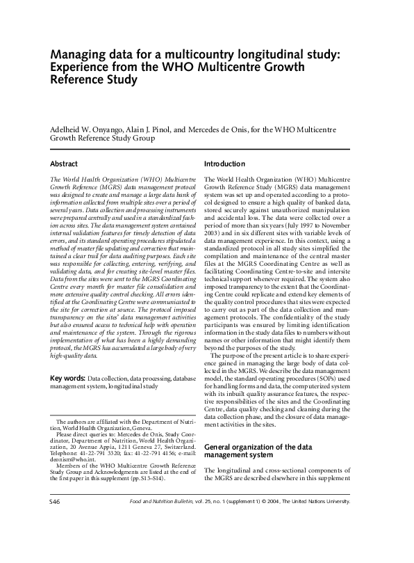 (PDF) Managing Data for a Multicountry Longitudinal Study: Experience ...