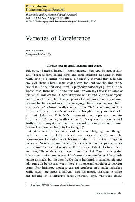 (PDF) Varieties of Coreference