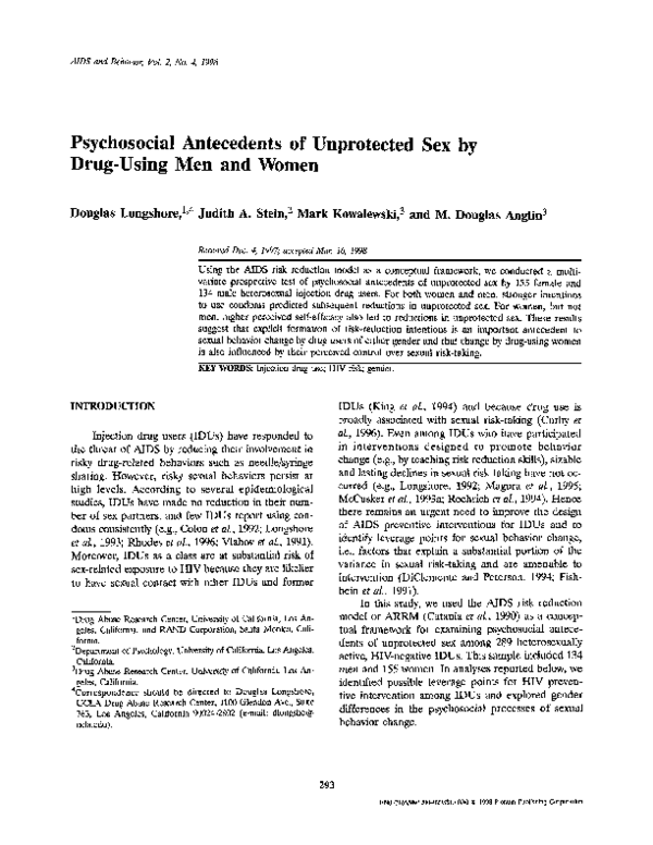 (PDF) Psychosocial antecedents of unprotected sex by drug-using men and ...