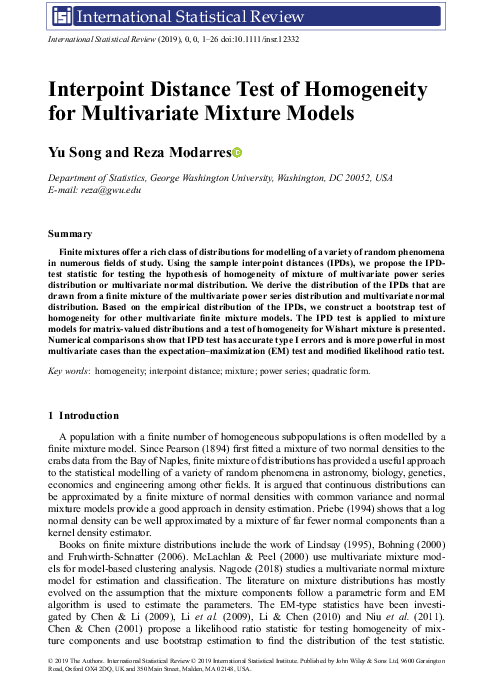 (PDF) Interpoint Distance Test of Homogeneity for Multivariate Mixture ...