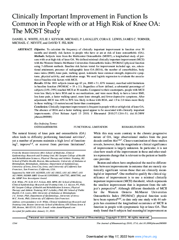 (PDF) Clinically Important Improvement in Function Is Common in People ...