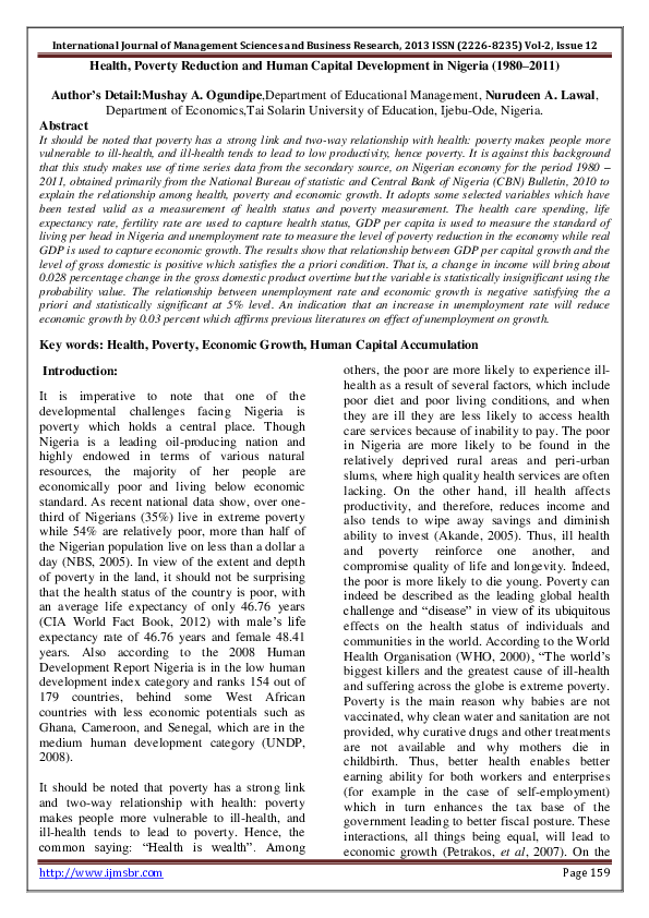 (PDF) Health, Poverty Reduction and Human Capital Development in Nigeria