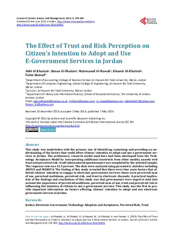 (PDF) The Effect of Trust and Risk Perception on Citizen’s Intention to ...