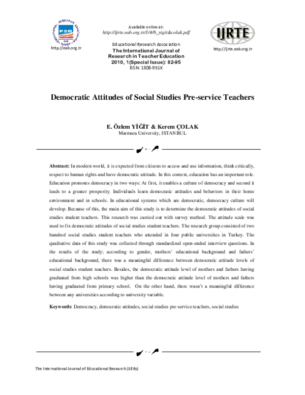 (PDF) Democratic Attitudes of Social Studies Pre-service Teachers