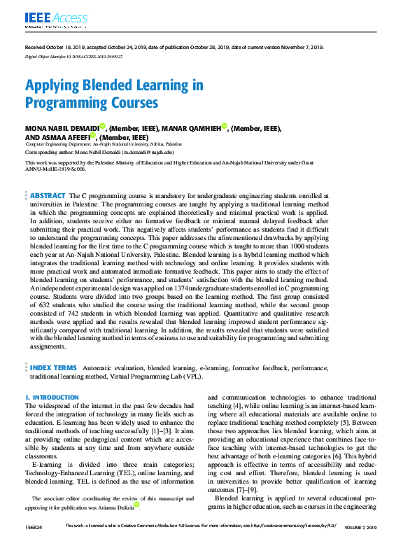(PDF) Applying Blended Learning in Programming Courses