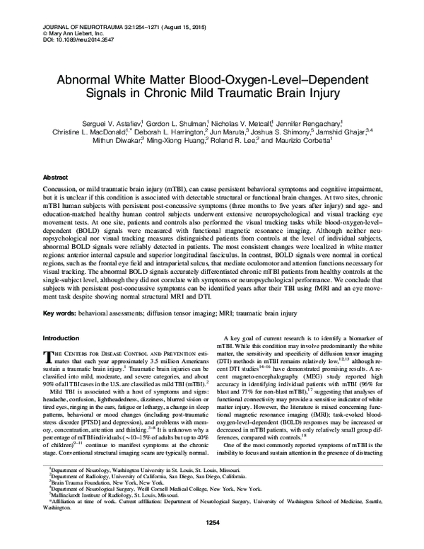 (PDF) Abnormal white matter BOLD signals in chronic mild traumatic ...